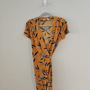 Mango Mustard and Black Leaf Print Dress